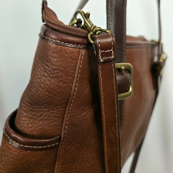 Maddox Satchel Brown Pebbled Leather Convertible Crossbody Bag Vintage Style - Picture 4 of 16